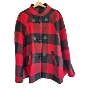 Weatherproof Vintage Cape‎ Red Black Buffalo Plaid Toggle Closure S/M Pockets
